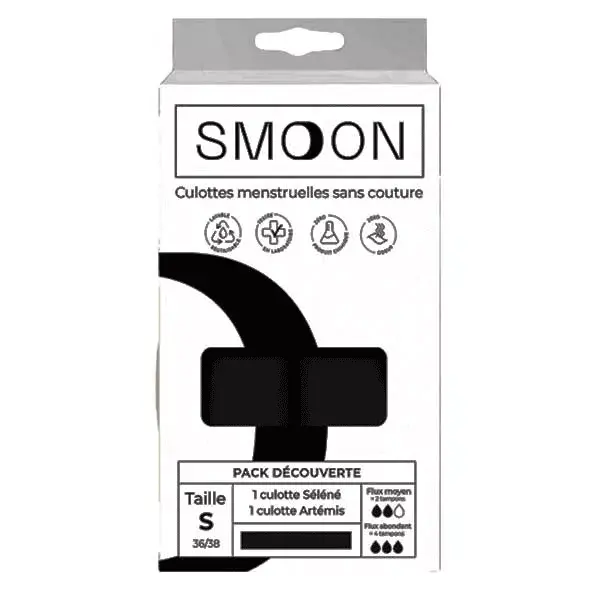 Smoon Pack Découverte 2 Culottes Flux Moyen + Flux Abondant Noir TL