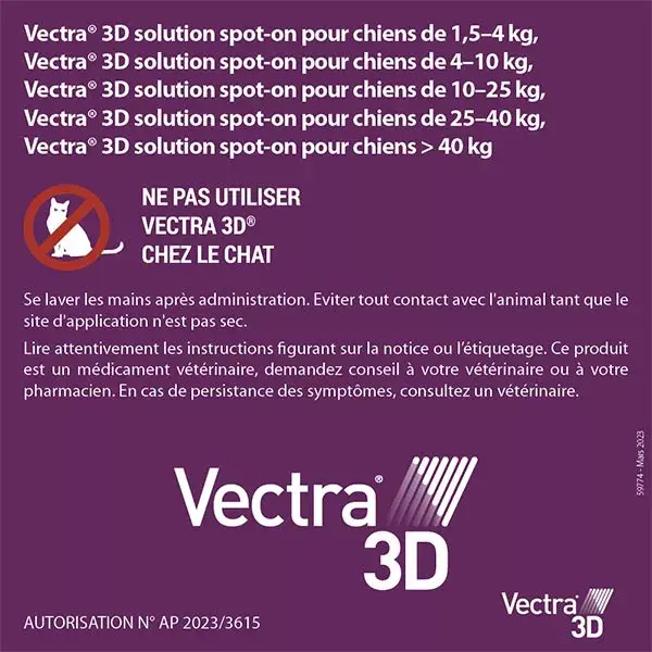 Vectra® 3D solution spot-on pour chiens > 25–40 kg 12 pipettes