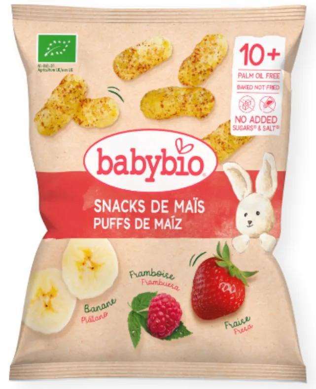 Babybio Corn Puffs à la banane, à la framboise et à la fraise +10m 15 gr