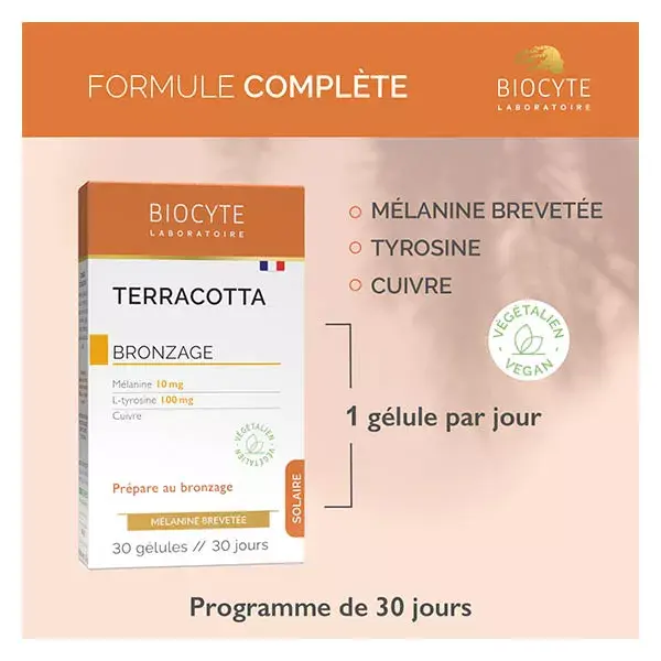 Biocyte Terracotta Bronzage Mélanine L-tyrosine Cuivre 30 gélules