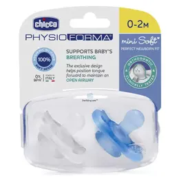 Chicco Physio Forma Mini Soft Sucette Physiologique +0m Bleu Lot de 2