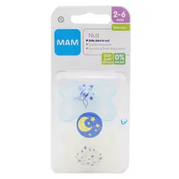 MAM Sucette Anatomique Nuit Silicone 2-6m Etoile Fusée Lot de 2