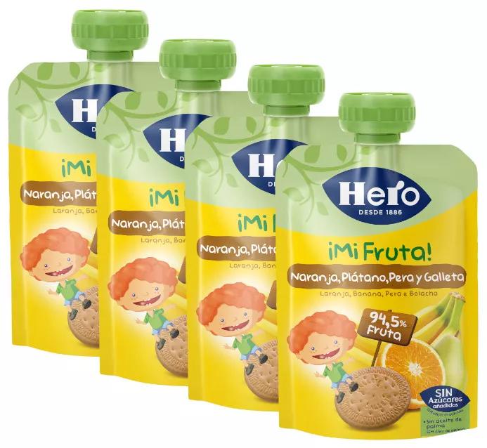 Hero Baby Orange Banane, Poire et Biscuit Sachet +12m 4x100 gr