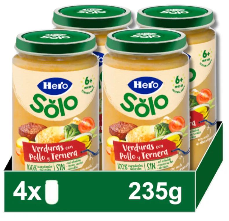 Hero Solo Groentepotjes met Kip en Rundvlees +6m 4x235 gr