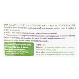 Tonic Nature Chia Graine et Chanvre Graines Décortiquées Bio France 200g