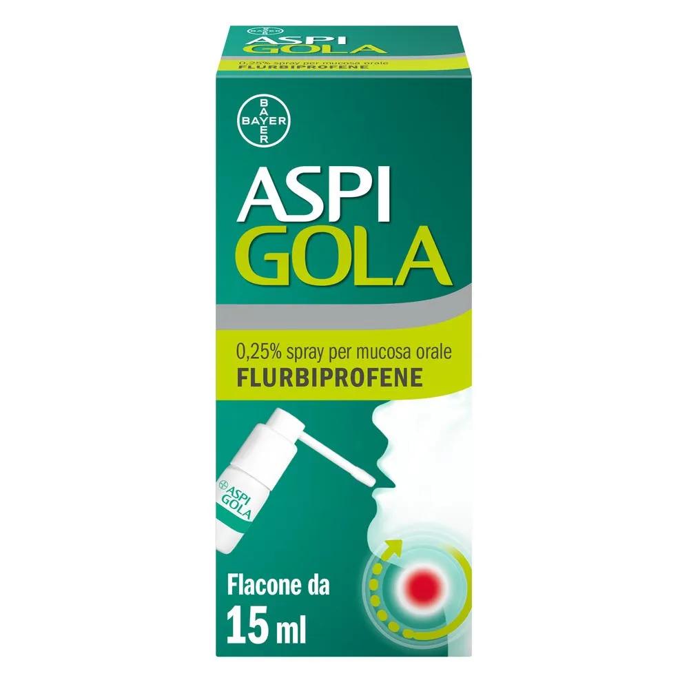 Aspi Gola Spray Antinfiammatorio per Gola Infiammata, Faringite e Mal di gola con Flurbiprofene 15ml