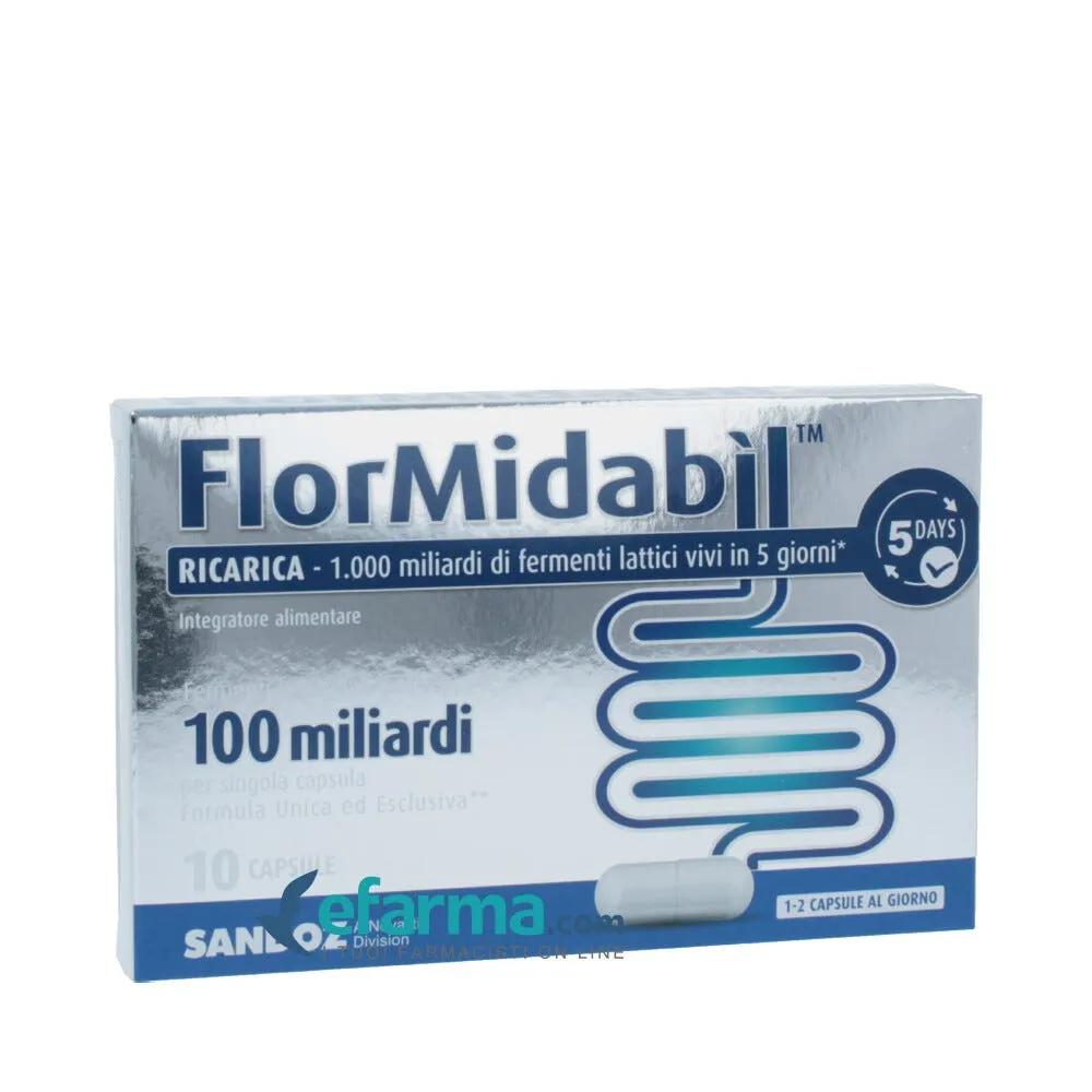 FlorMidabil Ricarica Integratore Con 100 Miliardi di Fermenti Lattici Vivi 10 Capsule