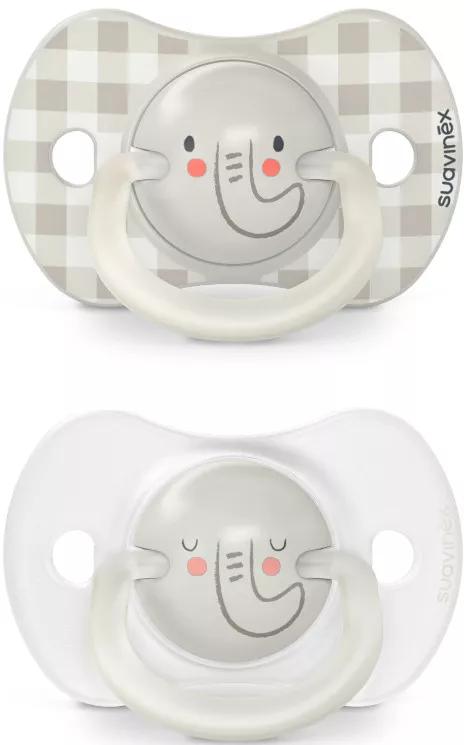 Suavinex Night Pacifier Physiological Teat SX Pro Silicone Elephant Gray 6-18m 2 units