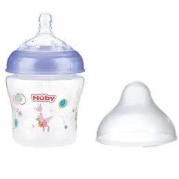 Nuby Biberon Col Large Tétine Débit Moyen en Silicone Parme 180ml