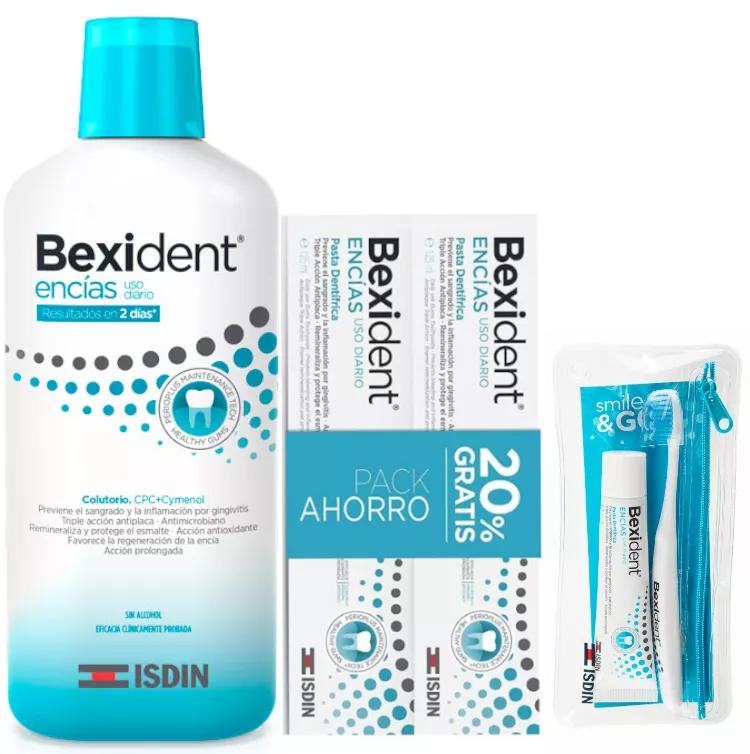 Bexident Pasta voor dagelijks gebruik 2 eenheden + Mondwater 1 Liter + Smile and Go Kit