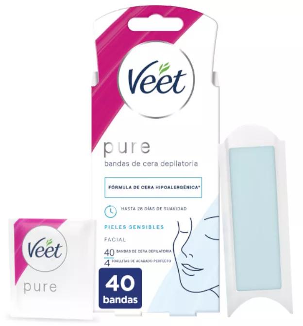 Veet Pure Bandes de Cire Froide Lèvre Supérieure Peaux Sensibles 40 unités