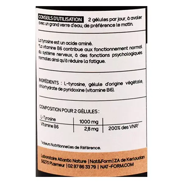 Nat & Form LTyrosine + Vitamine B6 nervosité 60 gélules Pas cher