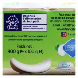 France Bébé Nutrition Brassés Yaourt Pomme Poire Bio 4 x 100g