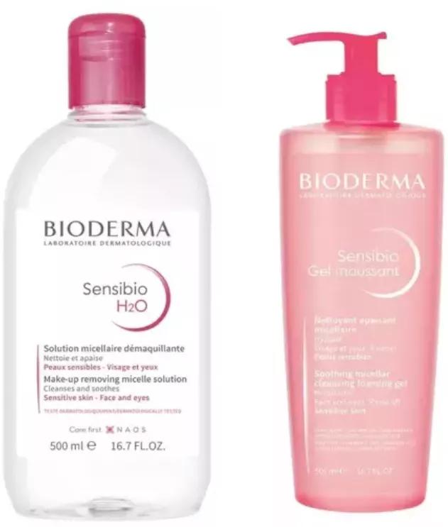 Bioderma Sensibio H2O Eau Micellaire 500 ml + Gel Moussant 500 ml