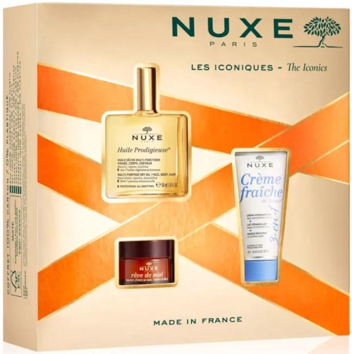 Nuxe Cofre Iconic Huile Prodigieuse + Rêve de Mel Batom de Lábios + Crème Fraîche