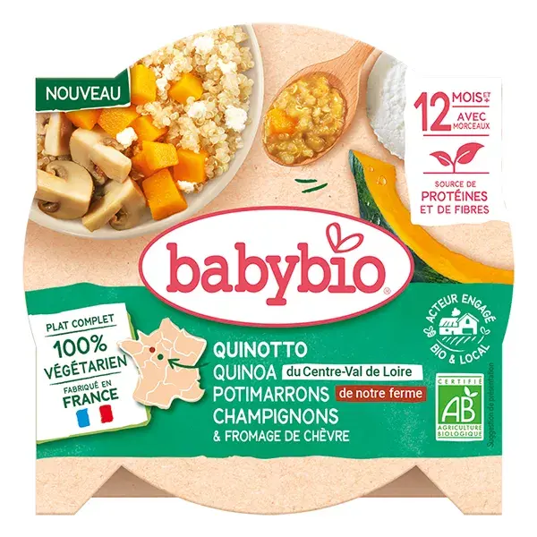 Babybio Quinotto Végétal Quinoa Potimarrons Verts Champignons Fromage Bio 230g