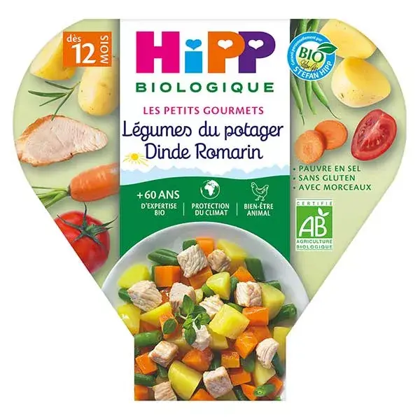 Hipp Bio Les Petits Gourmets Assiette Légumes du Potager Dinde Romarin +12m 230g