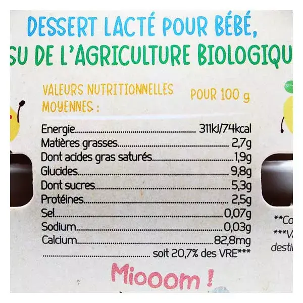 France Bébé Nutrition Brassés Yaourt Pomme Poire Bio 4 x 100g