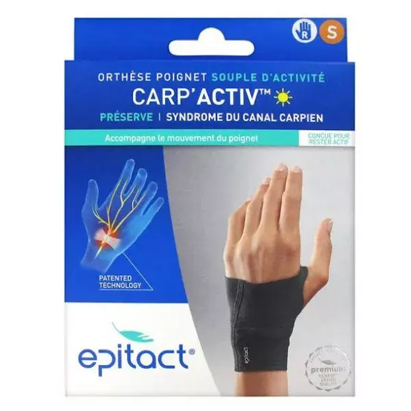 Epitact Carp'Activ Orthèse Poignet Souple d'Activité Préserve Syndrome du Canal Carpien Droite Taille S 1 unité