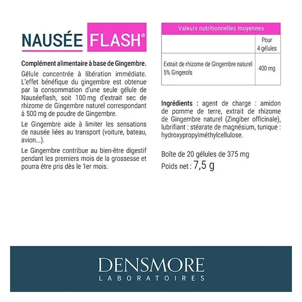 Densmore Nauséflash - Anti Nausée - Grossesse, Transport - 20 gélules