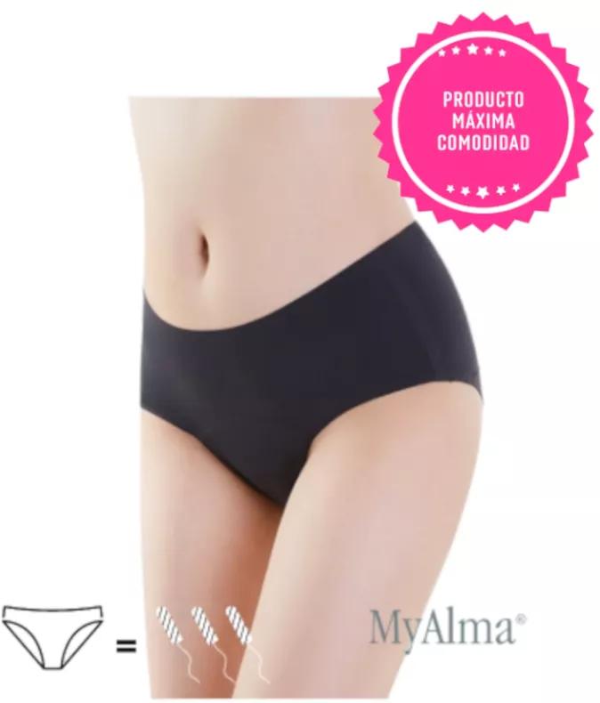 MyAlma Cueca Menstrual 100% Algodão Orgânico XS Sem Costuras Preta