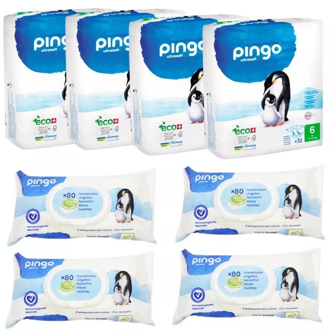 Pingo Pack Diapers Size 6 (15-30 kg) 4x32 units + Wipes 4x80 units