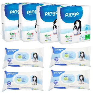 Pingo Pack Fraldas Tamanho 6 (15-30 kg) 4x32 unidades + Toalhetes 4x80 unidades