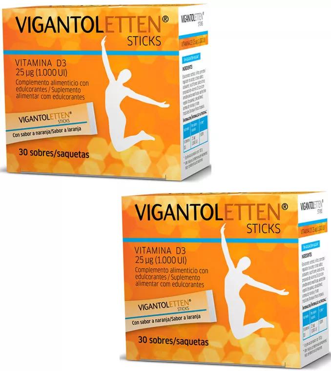 Vigantoletten Vitamine D Système Immunitaire Goût Orange Lot de 2x30 Sticks