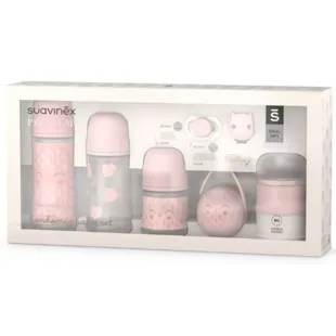 Suavinex Set Biberons + Sucette 0-6m + Distributeur + Attache Suce + Broche Bonhomia Rose