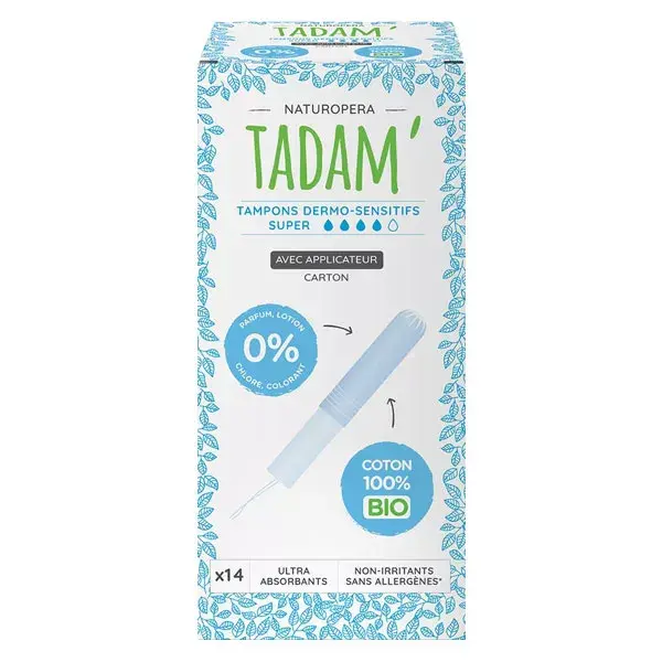 Tadam' Hygiène Féminine Tampon Dermo-Sensitivo con Aplicador Super Bio 14 unidades