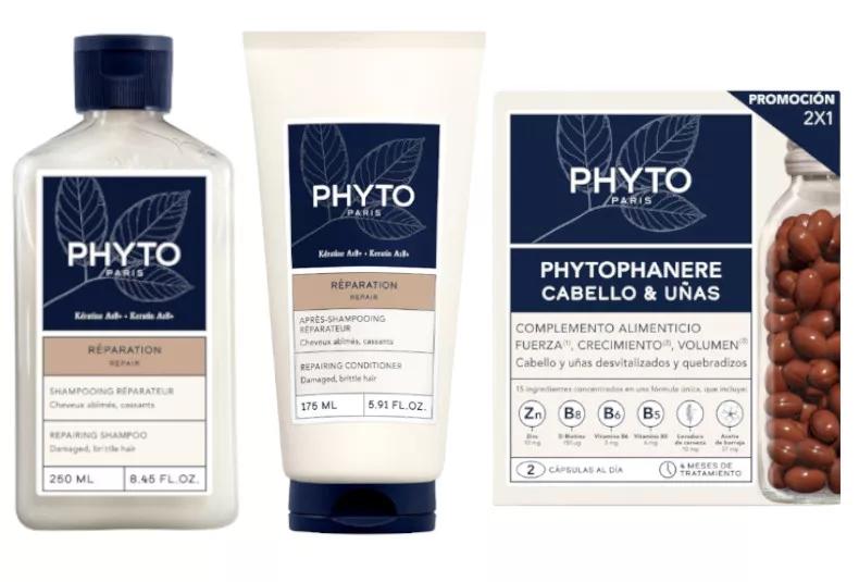 Phyto Repair Shampoing 250 ml + Après-Shampooing Réparateur 175 ml + Cheveux et Ongles 2x120 gélules