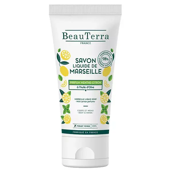 Beauterra Savon Liquide de Marseille Menthe Citron 100ml