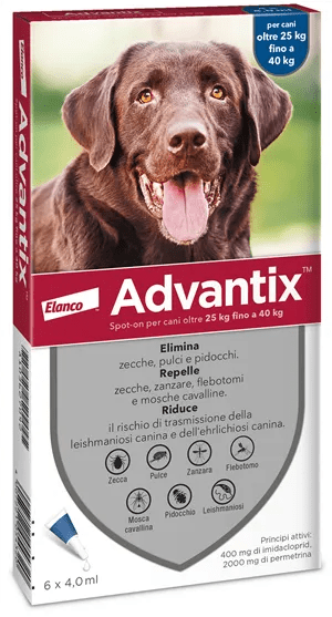 Advantix Spot-On Per Cani Oltre 25 kg Fino a 40 kg 6 Pipette Monodose