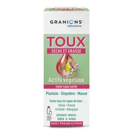 GRANIONS - Sirop Toux - Sirop Toux Seche et Grasse -Goût Fraise-Citron - 120 mL