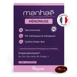 Manhaé Ménopause - Acide Folique, Omega 3 - 60 Capsules - Cure de 2 mois