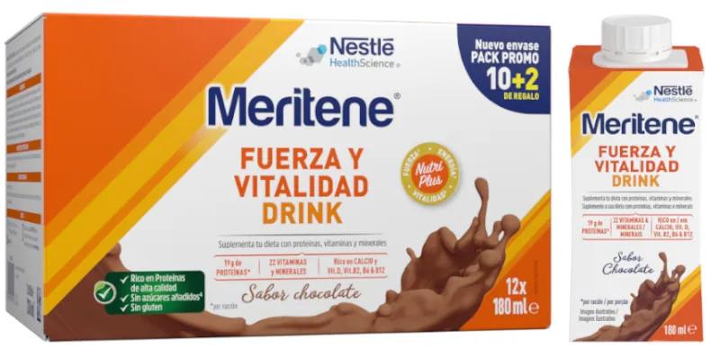 Meritene Drink Strength and Vitality Schokoladengeschmack 12x180 ml