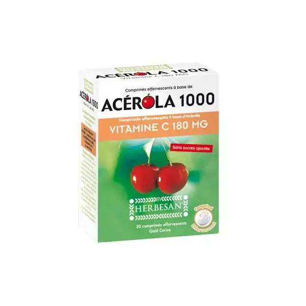 Herbesan Acérola 1000 et Vitamine C 180mg 30 comprimés effervescents