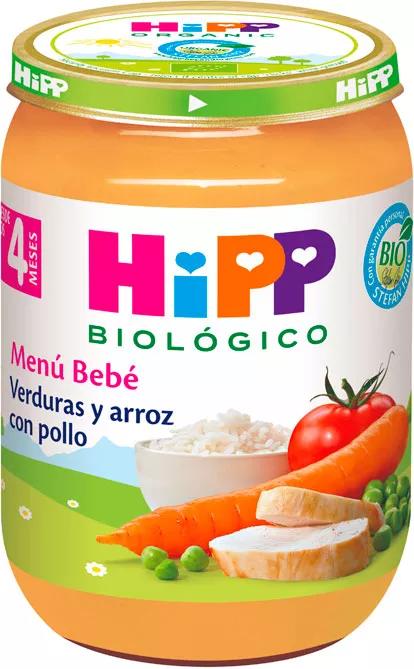 Pote HiPP de Legumes e Arroz com Frango +4m BIO 190 gr