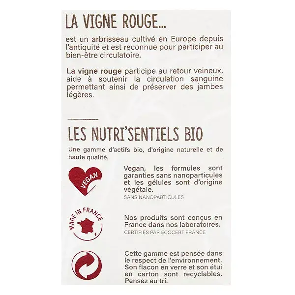 Nutrisanté Les Nutri'Sentiels Bio Vigne Rouge 40 gélules
