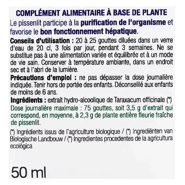Ladrôme Extraits de Plantes Fraîches Pissenlit Bio 50ml