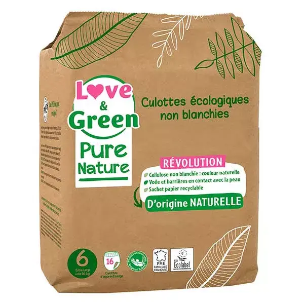 Love & Green Change Bébé Pure Nature Culotte Écologique Taille 6 16 unités