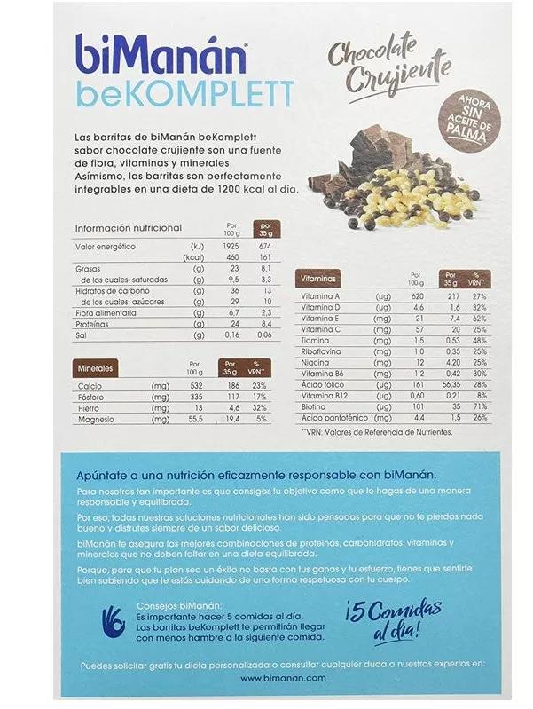 BiManán beKOMPLETT Barritas Chocolate Crujiente 8 Uds