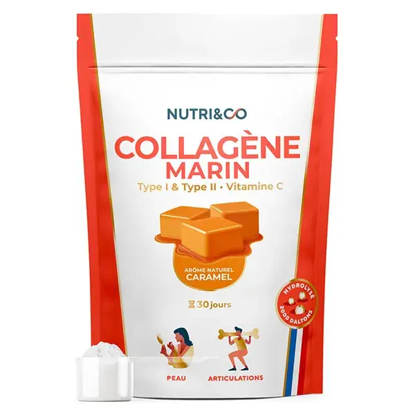 Nutri&Co Collagène Marin Type 1, 2 & 3 Peau & Articulations Goût Caramel 180g