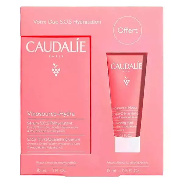 Caudalie Vinosource-Hydra Sérum S.O.S Réhydratant 30ml + Masque-Crème Hydratant 15ml Offert