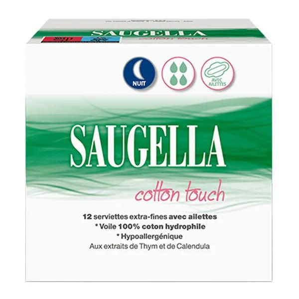Saugella Cotton Touch Compresas Extrafinas Noche con Alas (12 Unidades)