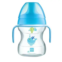 MAM Tasse d'Apprentissage Décorée 6m+ 190ml Bec souple + anses Bleues