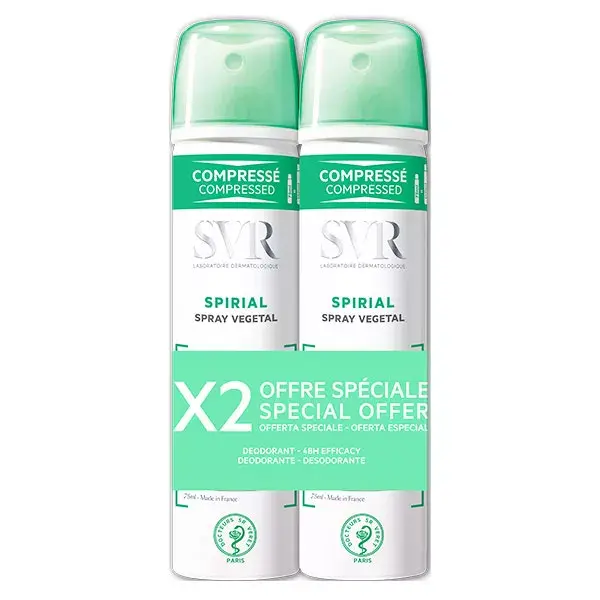 SVR Spirial Spray Anti-Transpirant Végétal Lot de 2 x 75ml
