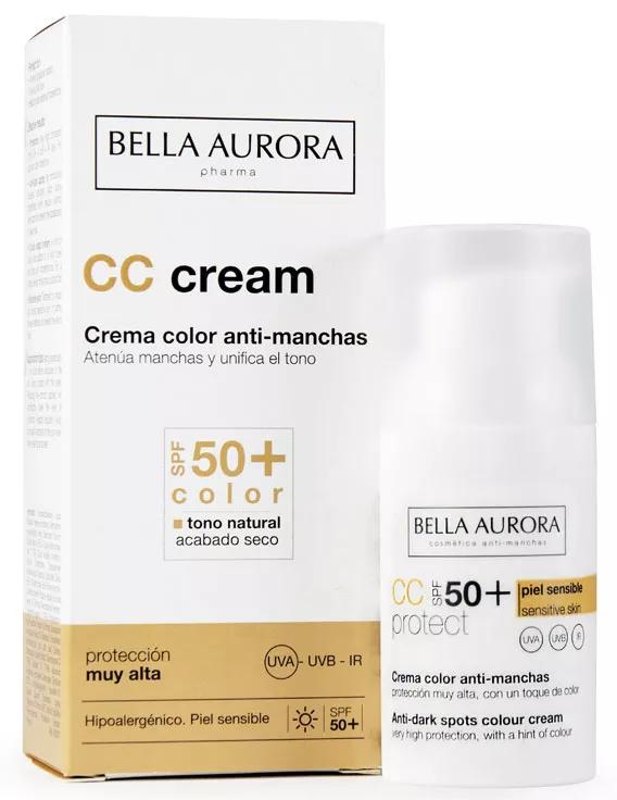 Tache de couleur Bella Aurora crème SPF50 CC peaux sensibles 30ml