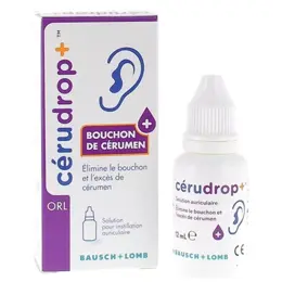 Bausch & Lomb ORL Cerudrop+ Élimine Bouchon et Excès de Cérumen 12ml