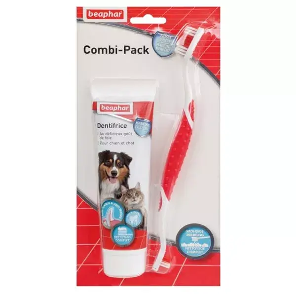 Beaphar Combi-Pack Dentífrico y Cepillo de Dientes para Perros y Gatos